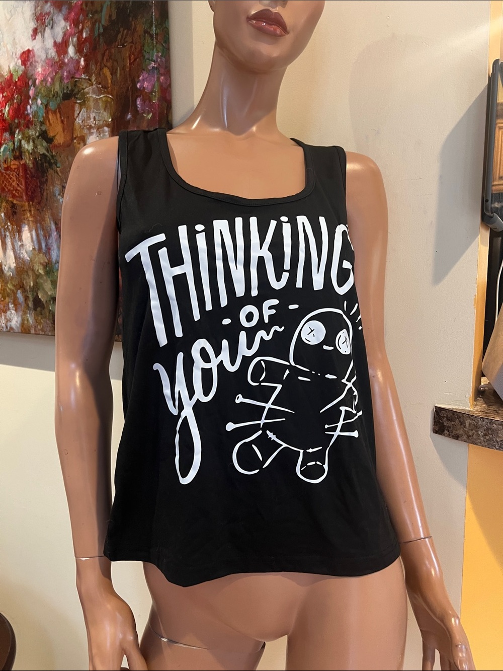 Black voodoo doll S Tank Top “Thinking of You"nwot